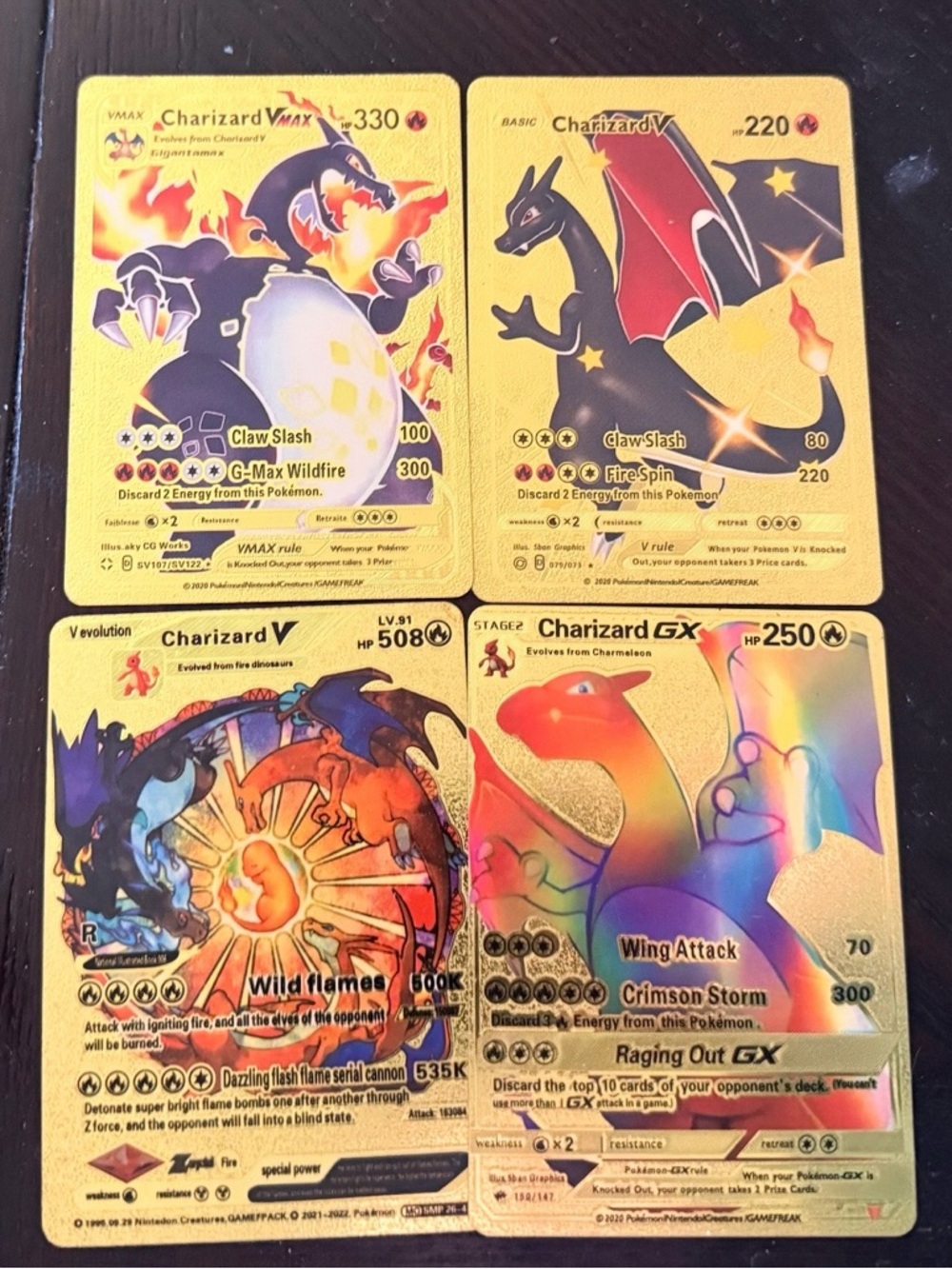 Pokemon Charizard Gold Holo Collectible Card Set - Yellow, Red, Black